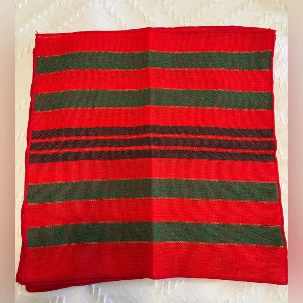 Leacock Holiday Christmas Red Striped Tablecloth & 6 Napkins 60 x 82 Vintage